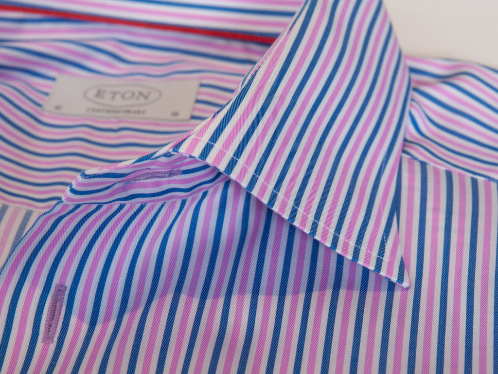 Eton Blue and Pink Striped Contemporary Fit Shirt