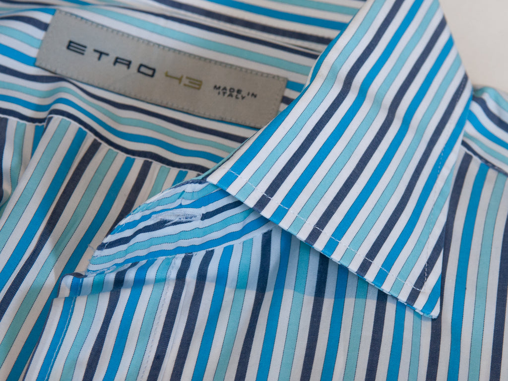 Etro Blue Striped Classic Fit Dress Shirt