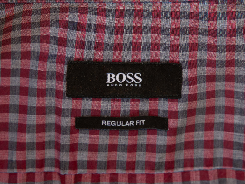 Hugo Boss Red on Grey Check Regular Fit Gerald Shirt