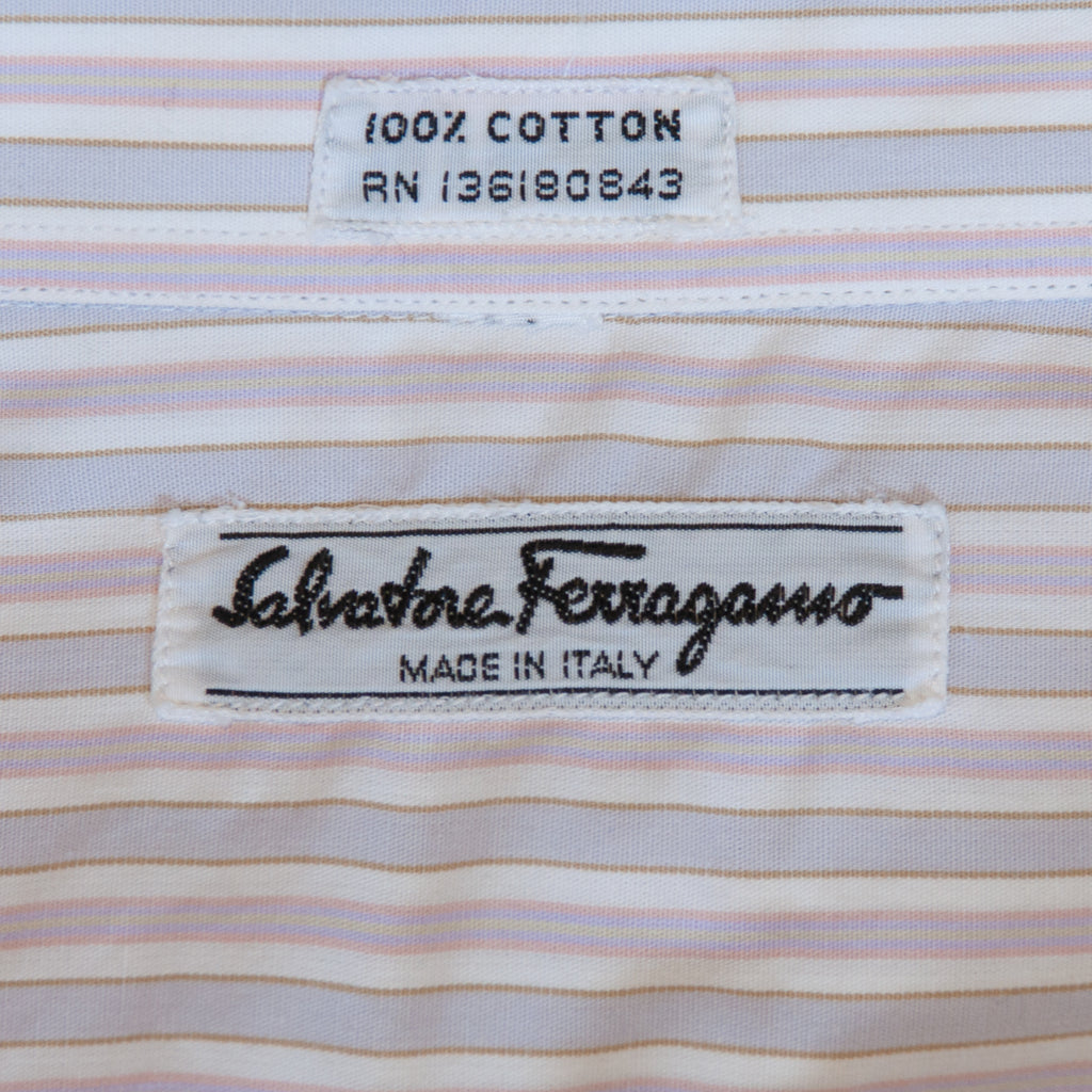 Salvatore Ferragamo Lilac and Blue Striped Dress Shirt