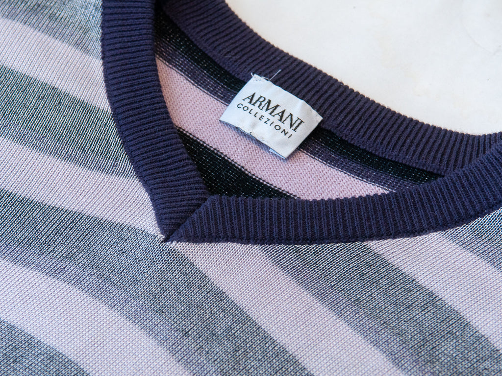 Armani Collezioni Lilac Striped V-Neck Sweater