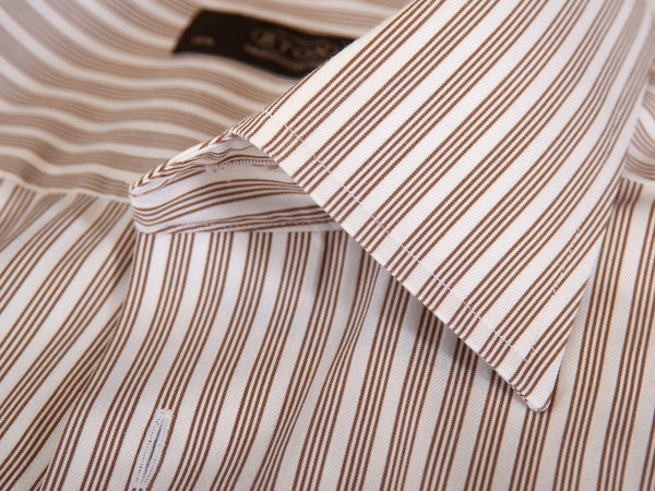 Eton Brown Stripe Cotton Shirt 15.75