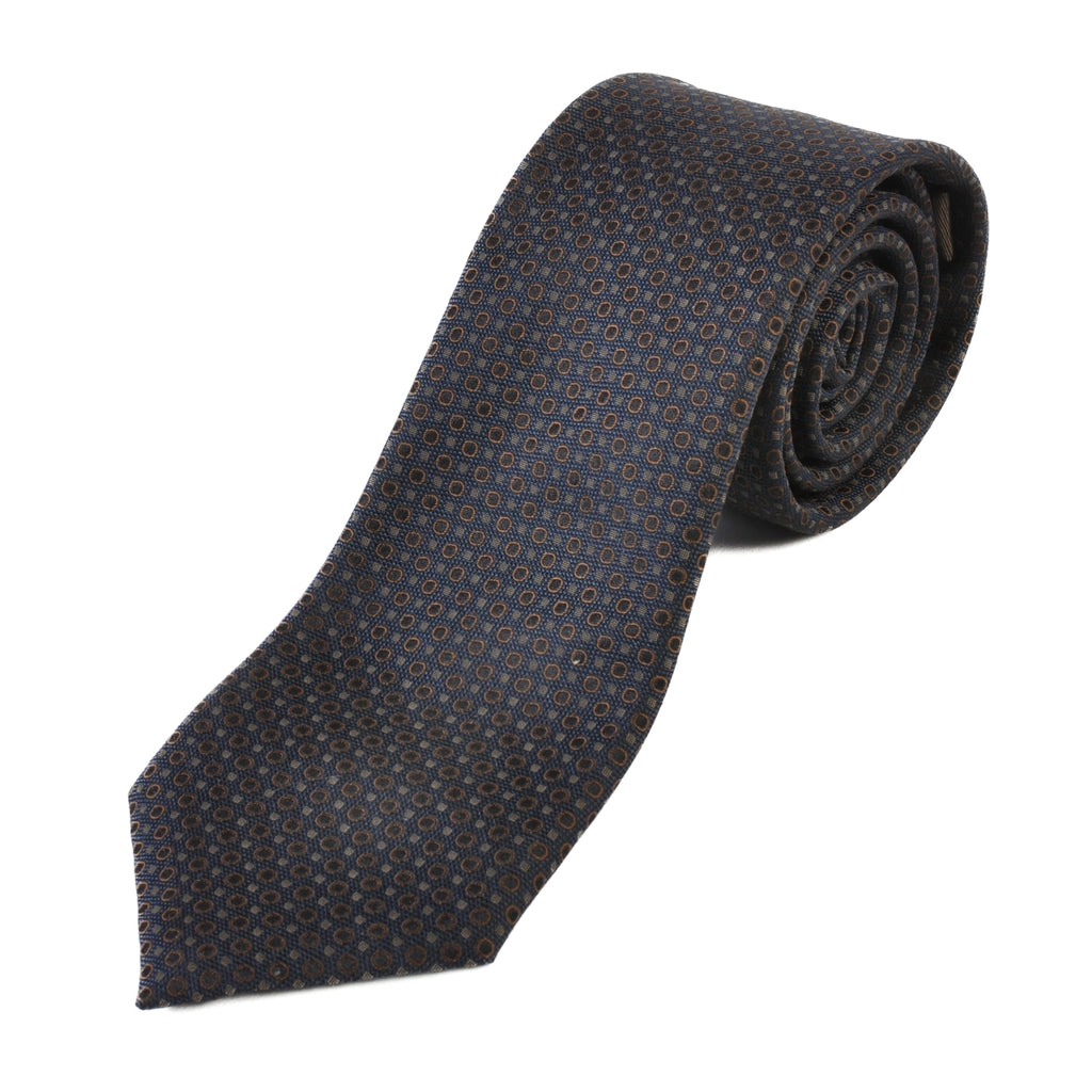 Canali 1934 Brown on Deep Slate Blue Geometric Print Tie