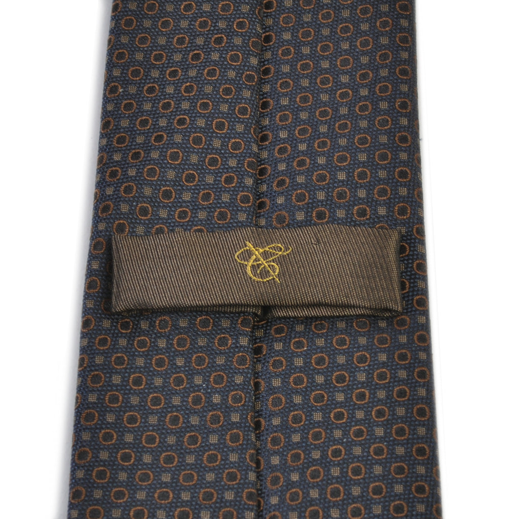 Canali 1934 Brown on Deep Slate Blue Geometric Print Tie