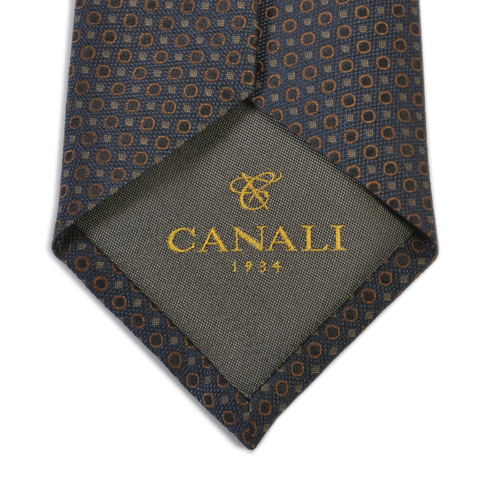 Canali 1934 Brown on Deep Slate Blue Geometric Print Tie