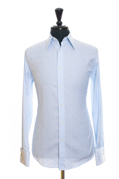 Robert Graham Sky Blue Tonal Floral Stripe French Cuff Shirt XL