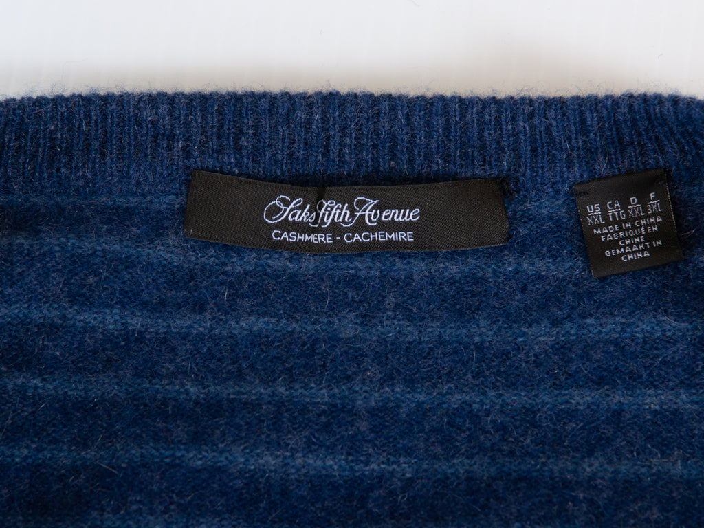 Saks Fifth Avenue Indigo Blue Striped Pure Cashmere Sweater