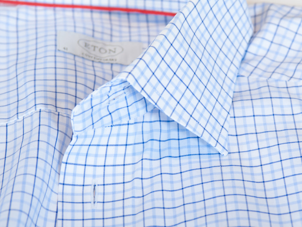 Eton Blue Check Contemporary Fit Dress Shirt