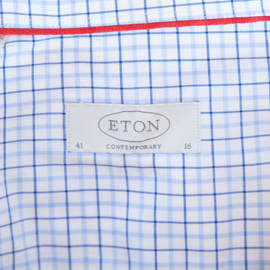 Eton Blue Check Contemporary Fit Dress Shirt