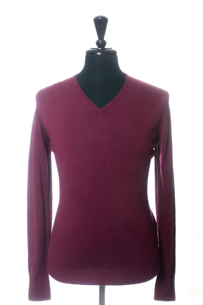 John Smedley Maroon Extrafine Merino V-Neck Sweater