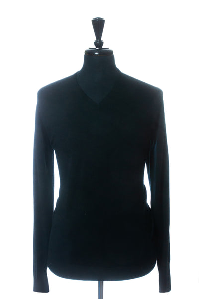 John Smedley Black Extrafine Merino V-Neck Sweater
