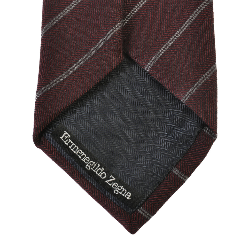 Ermenegildo Zegna Grey on Merlot Striped Silk Cashmere Tie