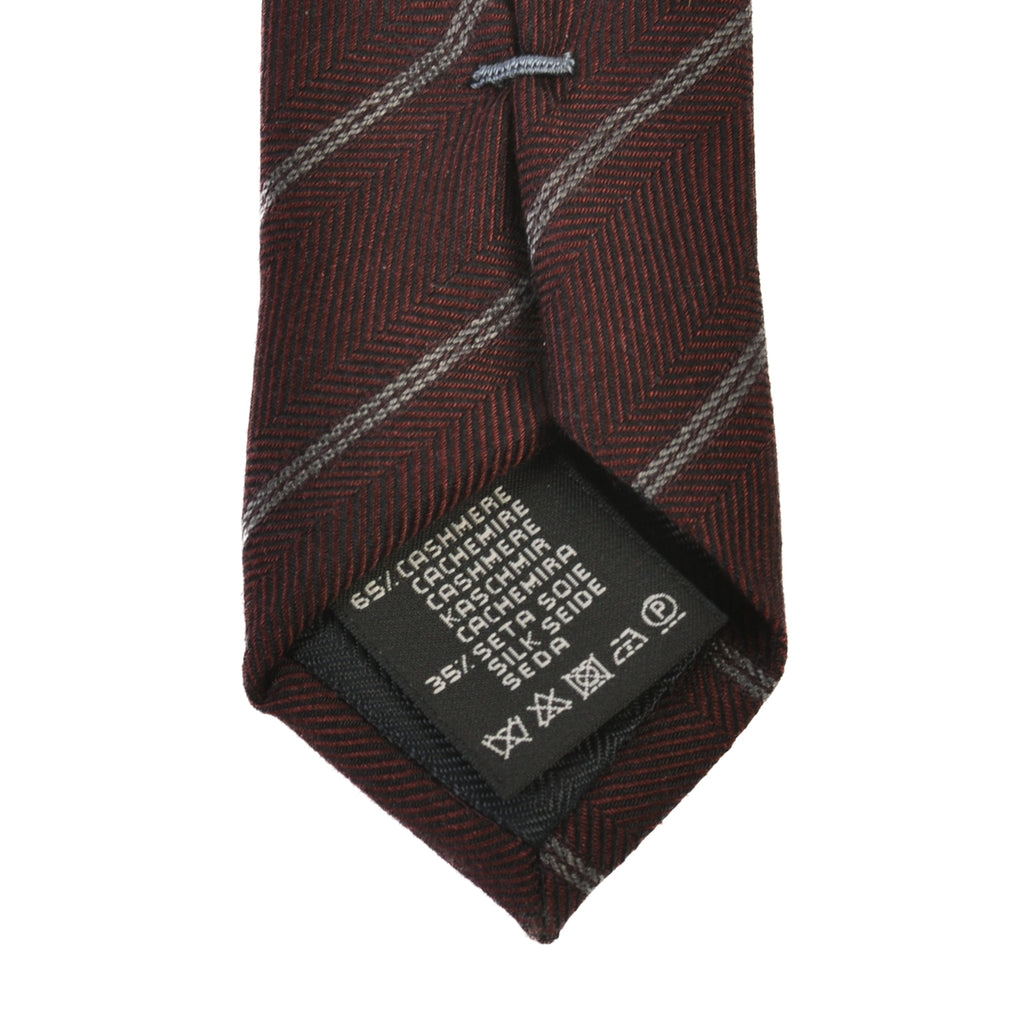 Ermenegildo Zegna Grey on Merlot Striped Silk Cashmere Tie