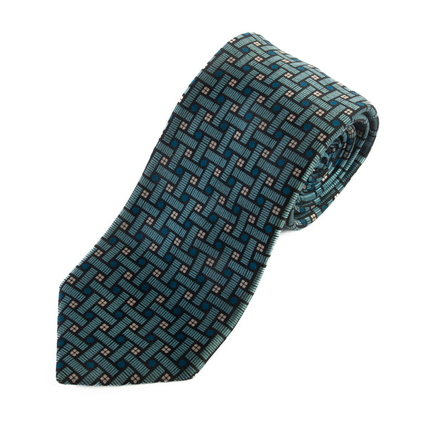 Ermenegildo Zegna Blue Geometric Patterned Silk Tie