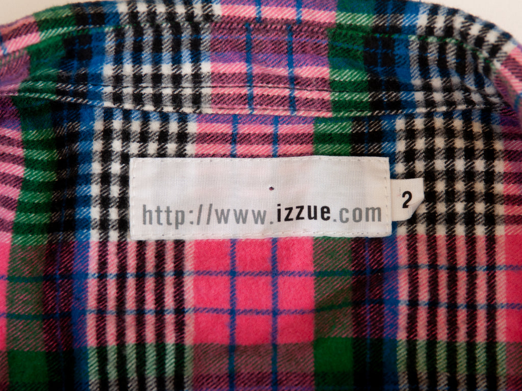 Izzue Japan Pink Plaid Distressed Seam Flannel Shirt Small