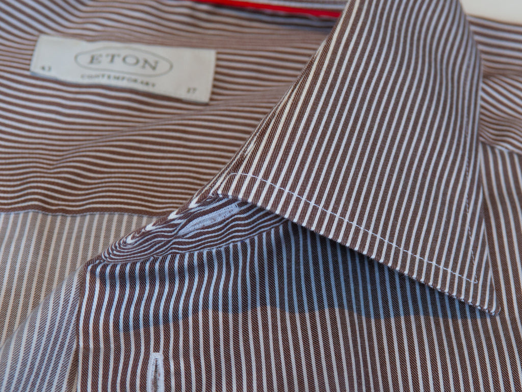 Eton Brown York Stripe Contemporary Fit Shirt