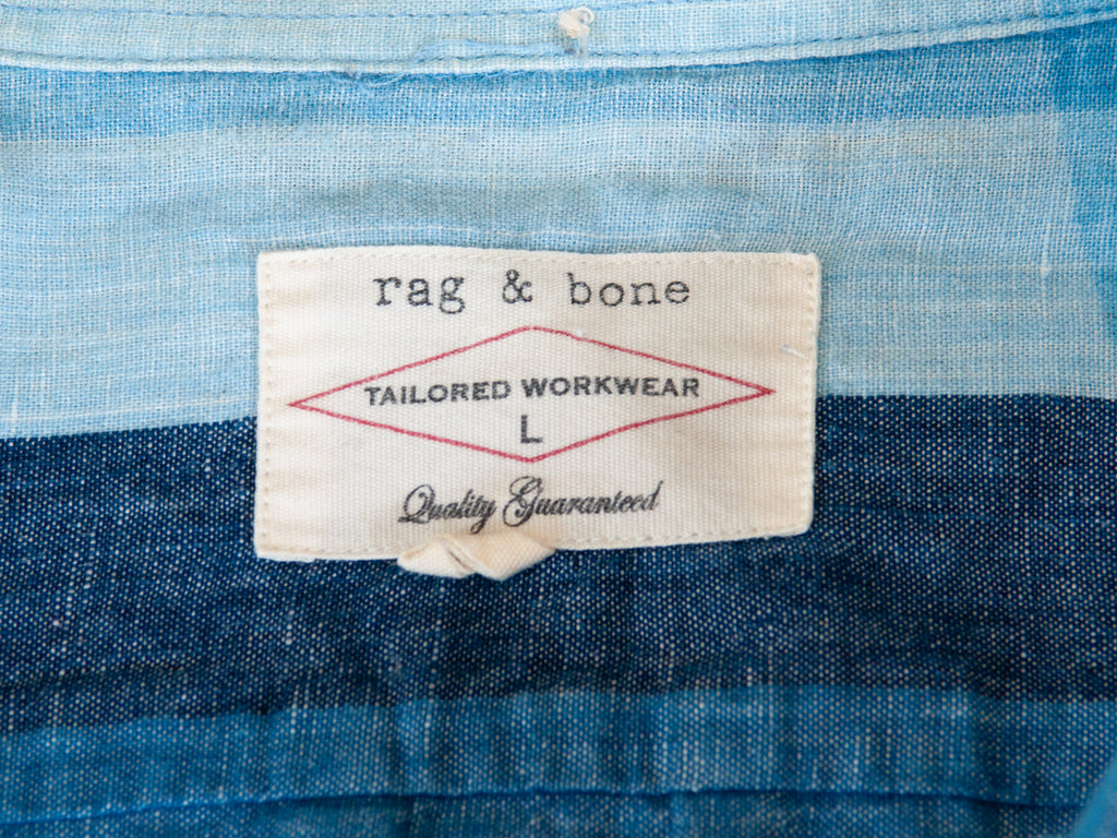 Rag & Bone Blue Striped Linen Blend Short Sleeve Shirt Large