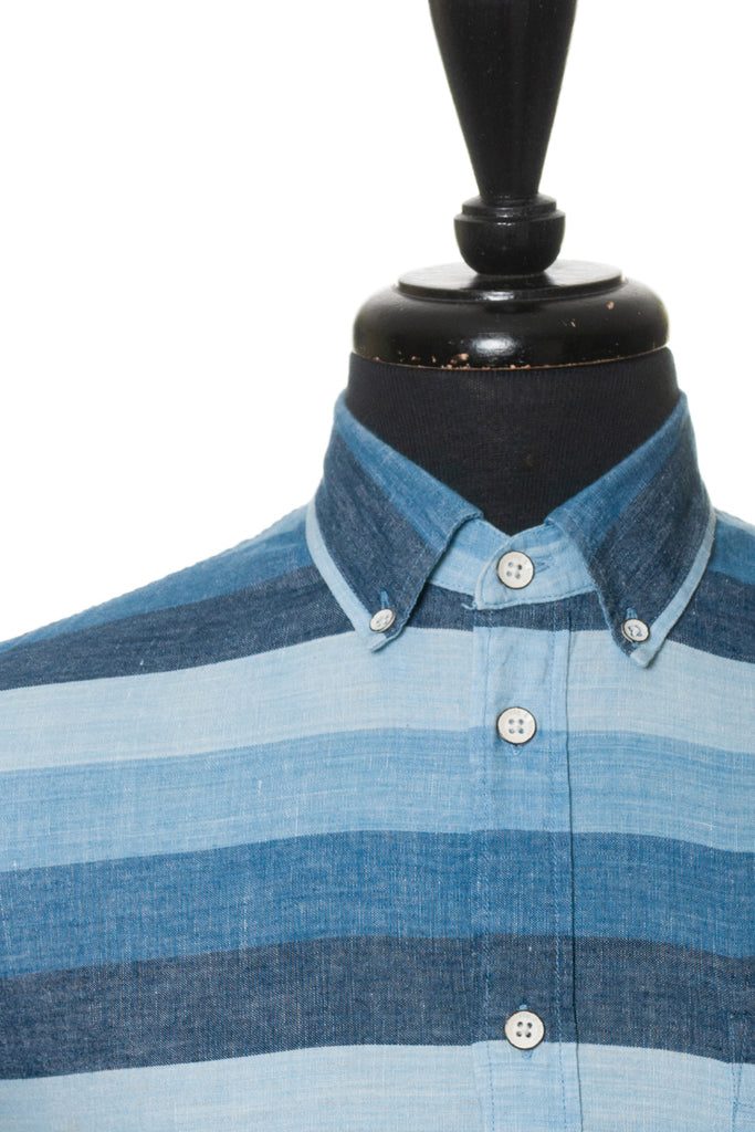 Rag & Bone Blue Striped Linen Blend Short Sleeve Shirt Large