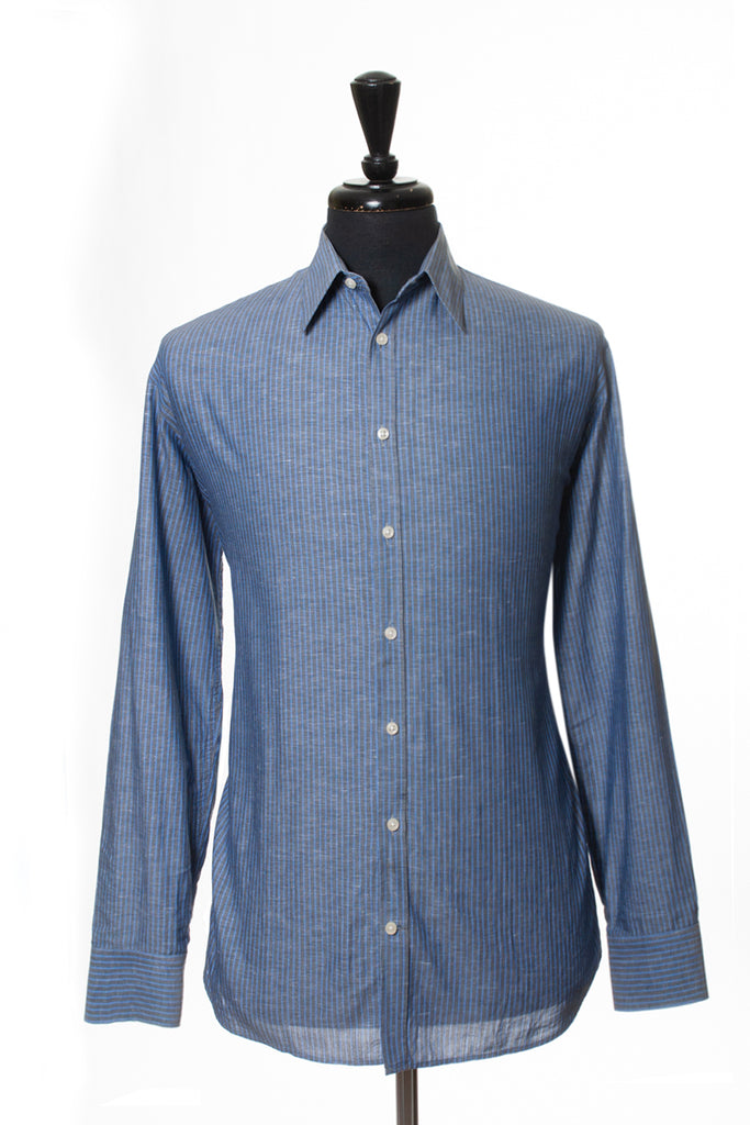 Sand Copenhagen Blue Striped Linen Blend Shirt