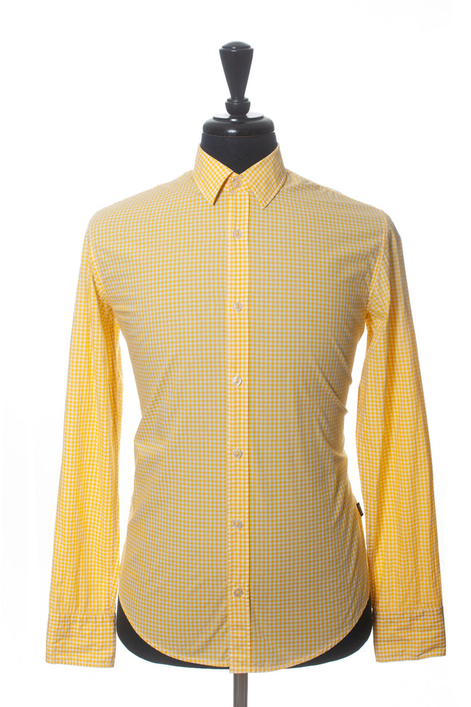 Hugo Boss Bold Yellow Gingham Check Slim Fit Ronny_32 Dress Shirt
