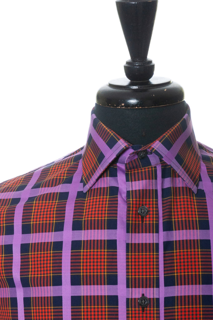 Duchamp Orange and Lilac Plaid Slim Fit Shirt
