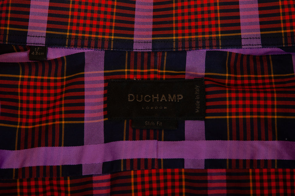 Duchamp Orange and Lilac Plaid Slim Fit Shirt