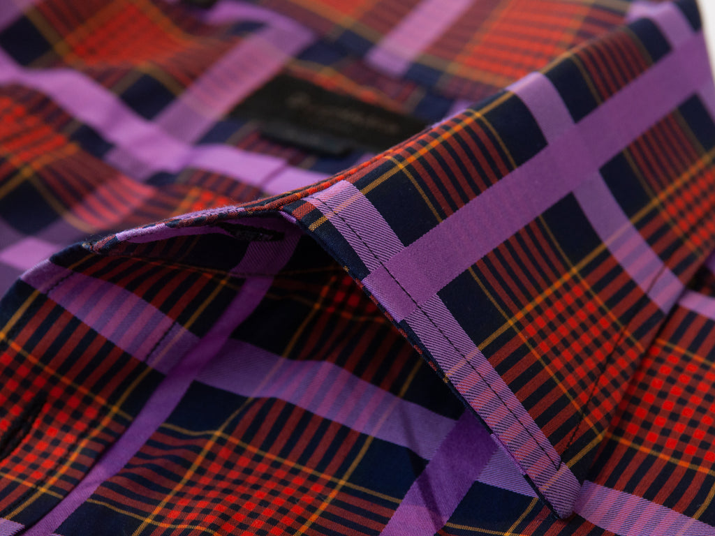 Duchamp Orange and Lilac Plaid Slim Fit Shirt