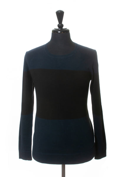 Filippa K Navy and Black Color Block Crew Neck Sweater
