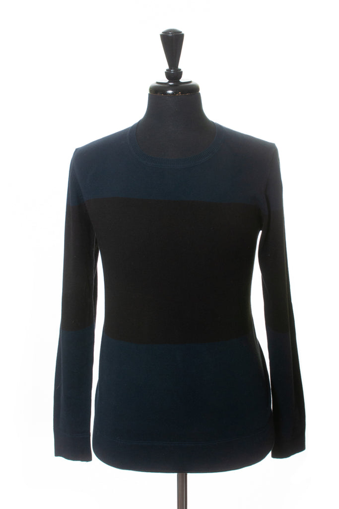 Filippa K Navy and Black Color Block Crew Neck Sweater