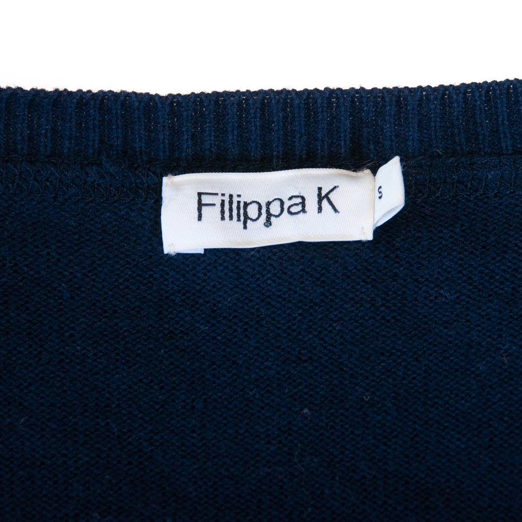 Filippa K Navy and Black Color Block Crew Neck Sweater