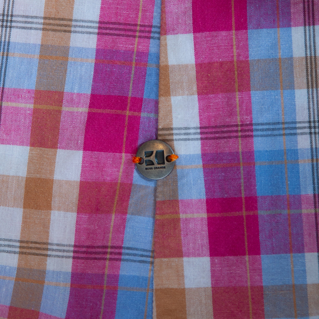 Hugo Boss Pink Check EZippoE Linen Blend Short Sleeve Shirt