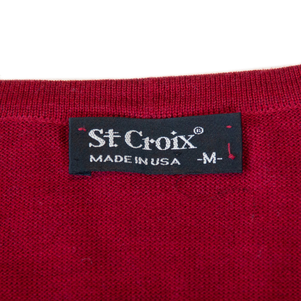 St Croix Deep Red Argyle Knit V-Neck Sweater