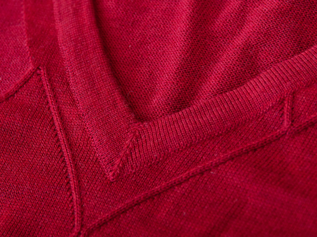 St Croix Deep Red Argyle Knit V-Neck Sweater