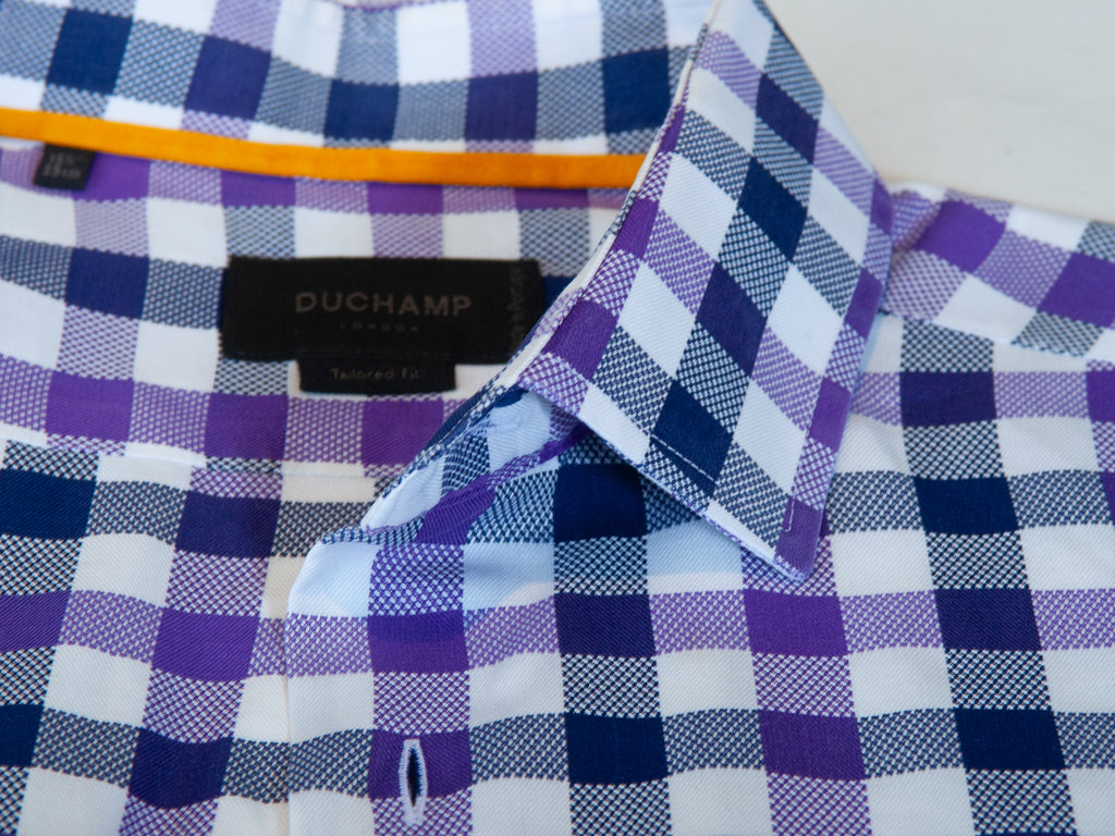 Duchamp London Purple Check Tailored Fit Shirt Duchamp London Purple Check Tailored Fit Shirt
