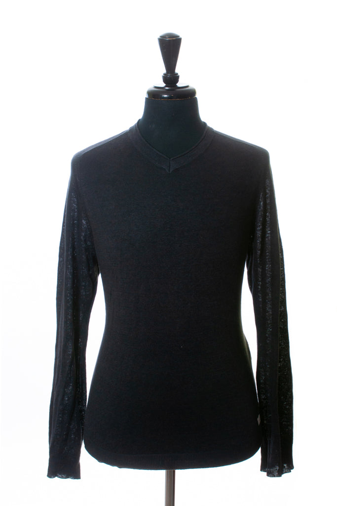 C.P. Company Gray Linen V-Neck Sweater