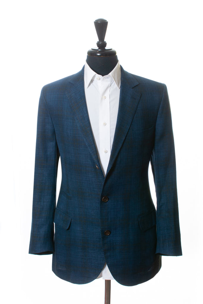 Brunello Cucinelli Navy Check Silk Linen Blazer Blazer