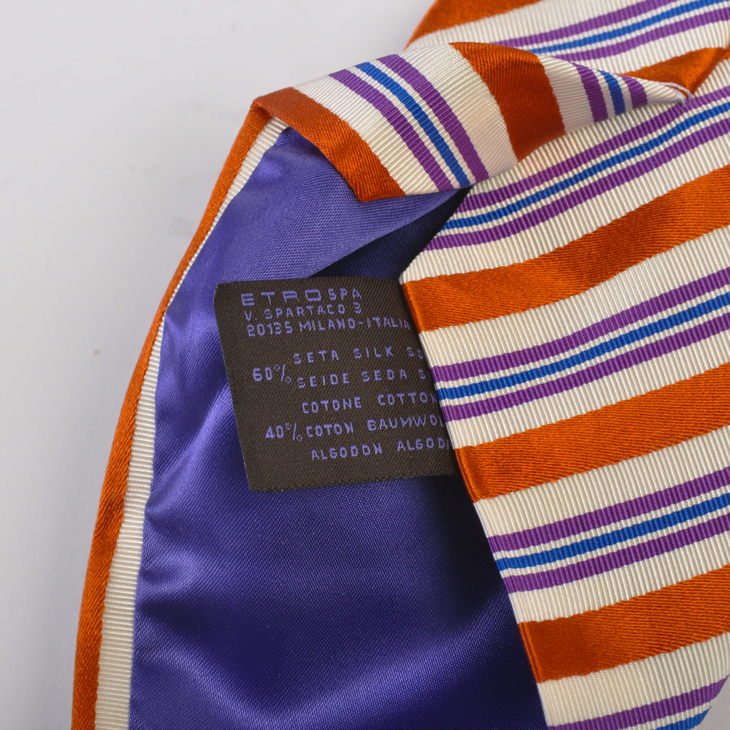 Etro Orange and Purple on White Striped Tie