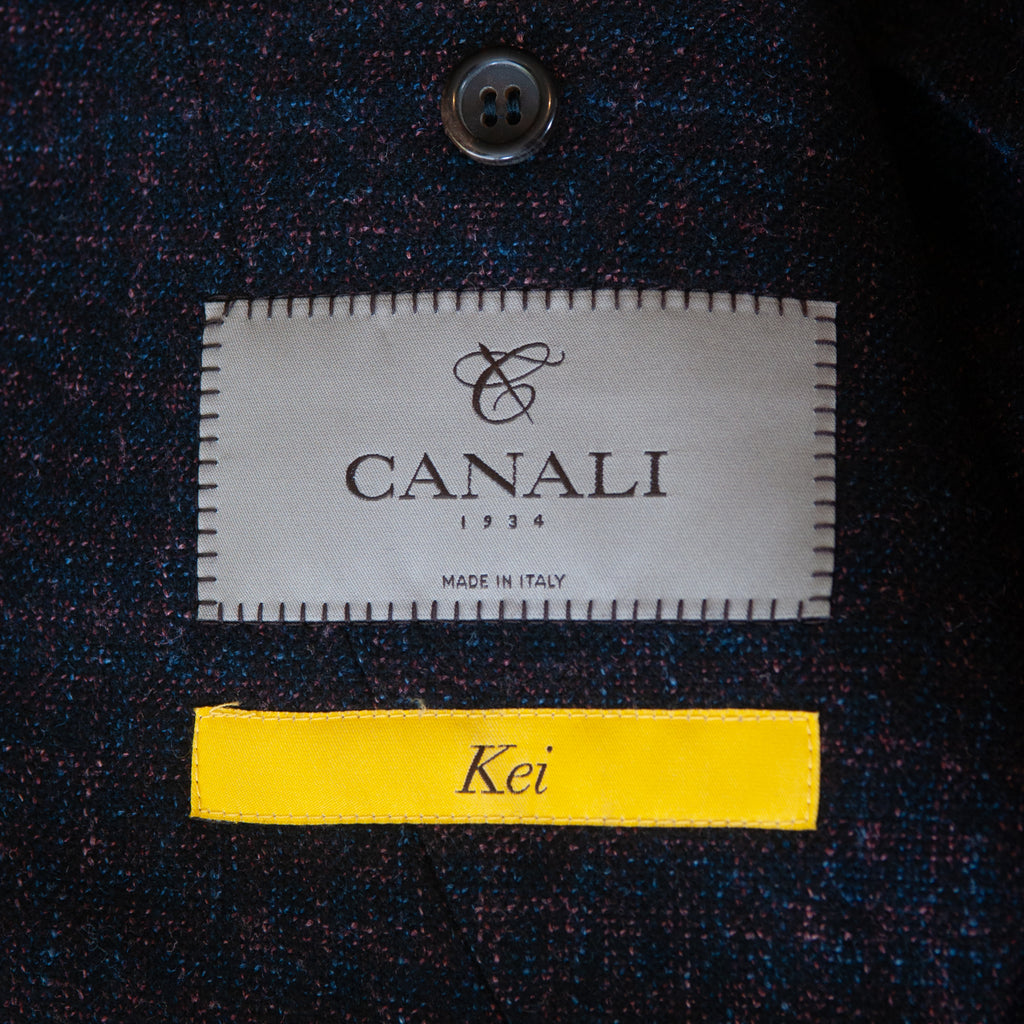 Canali Kei Merlot and Navy Blue Check Silk Linen Blazer