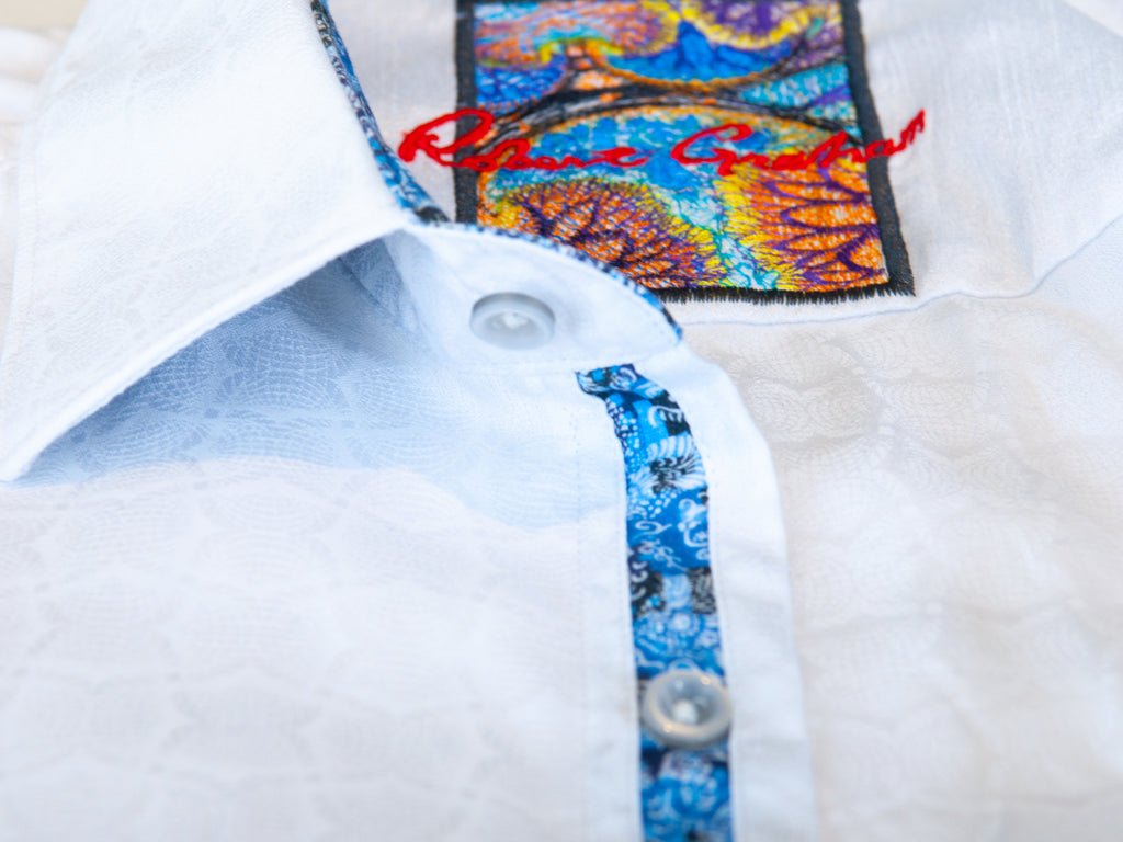 Robert Graham White Geometric Weave Shirt
