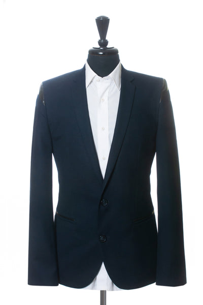 Hugo Boss Navy Blue Leather Accented Adgert Blazer