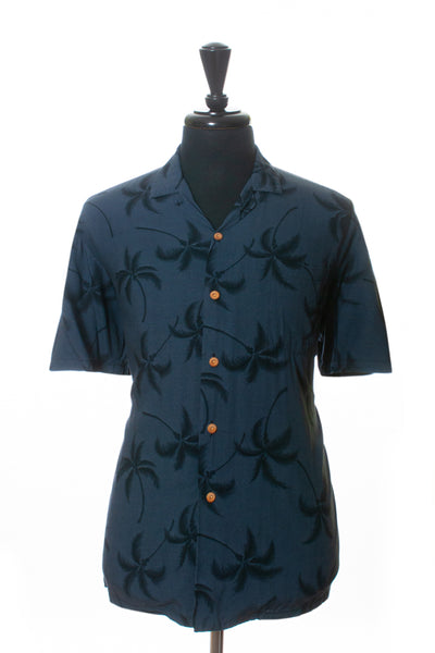 Paradise Found Vintage Gray Palm Print Short Sleeve Shirt