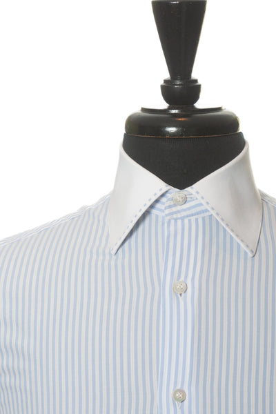 Stefano Ricci Blue Striped Contrast Collar Dress Shirt