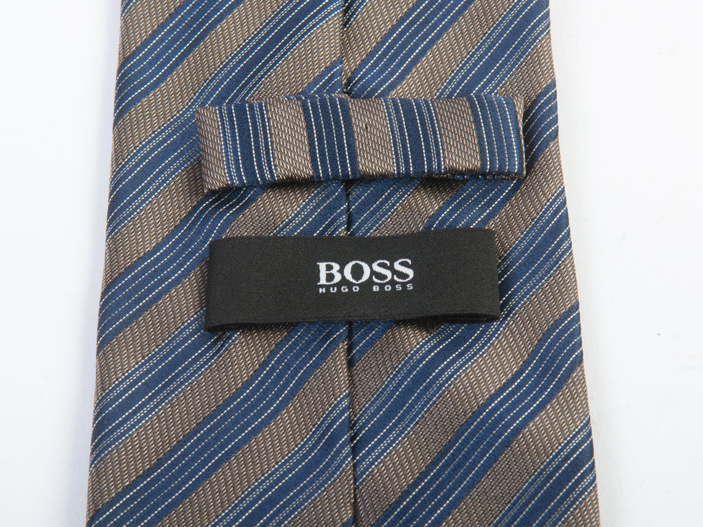 Hugo Boss Made in Italy Yellow on Grey Striped Tie