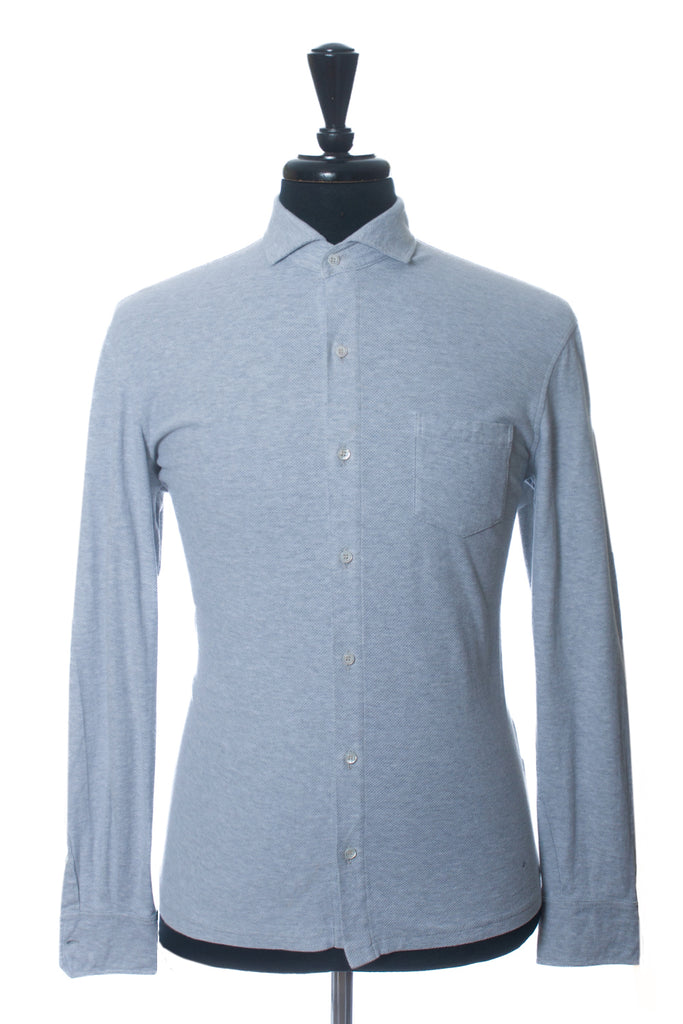 Isaia Grey Slim Fit Jersey Knit Shirt