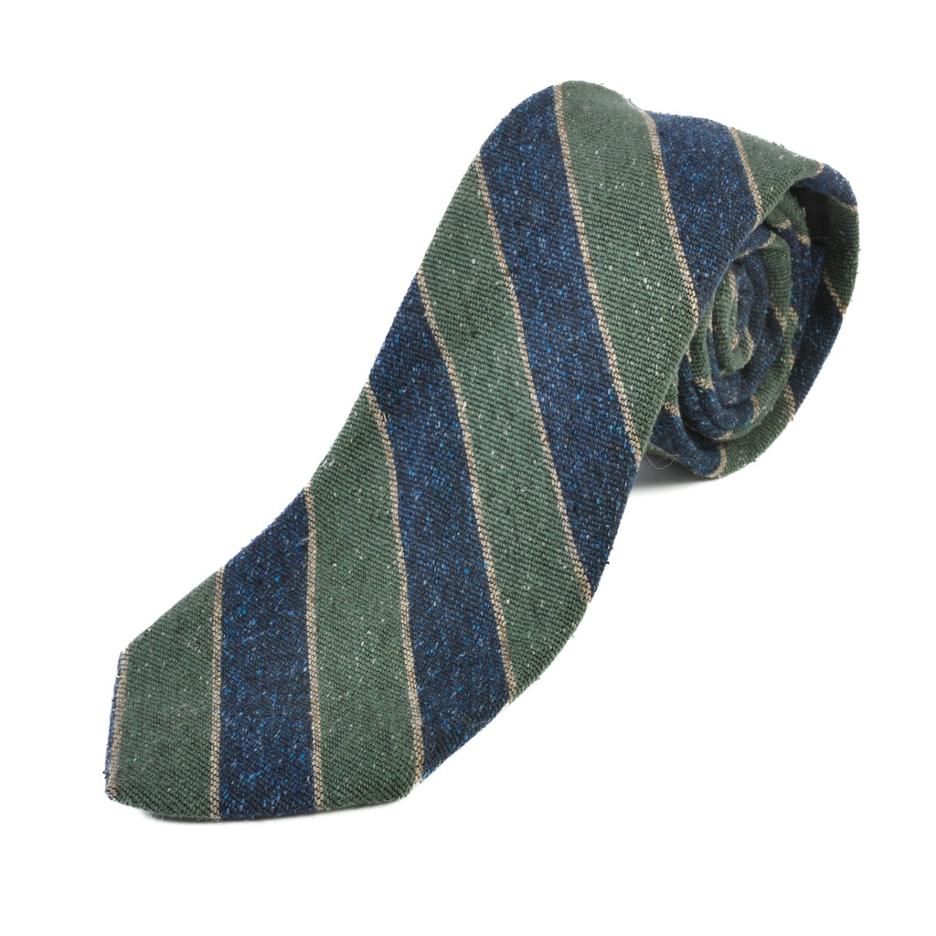 Holt Renfrew Blue and Green Striped Raw Silk Tie
