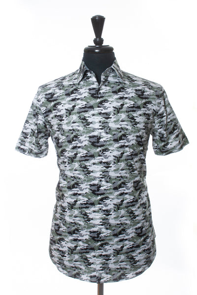 Robert Graham Green Camo Print Short Sleeve Shirt