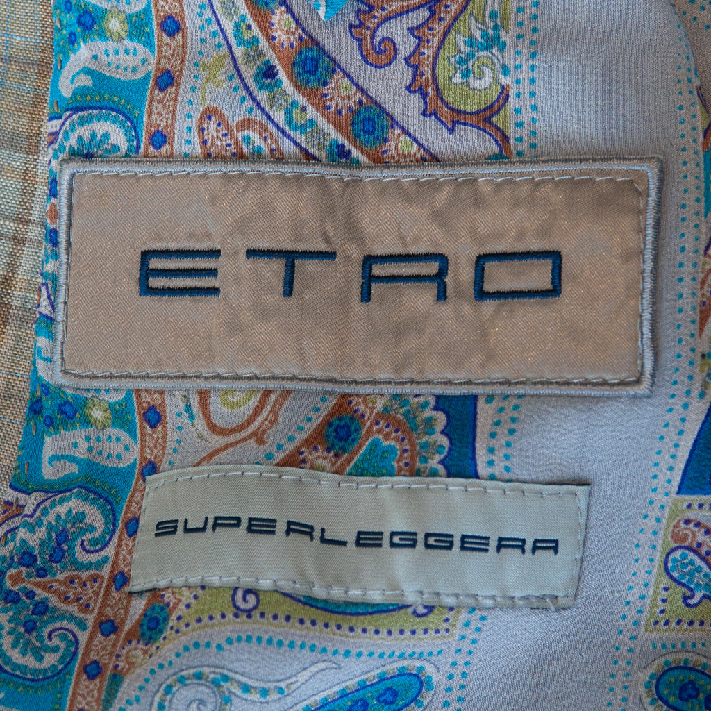 Etro Light Brown Check Linen Superleggera Blazer