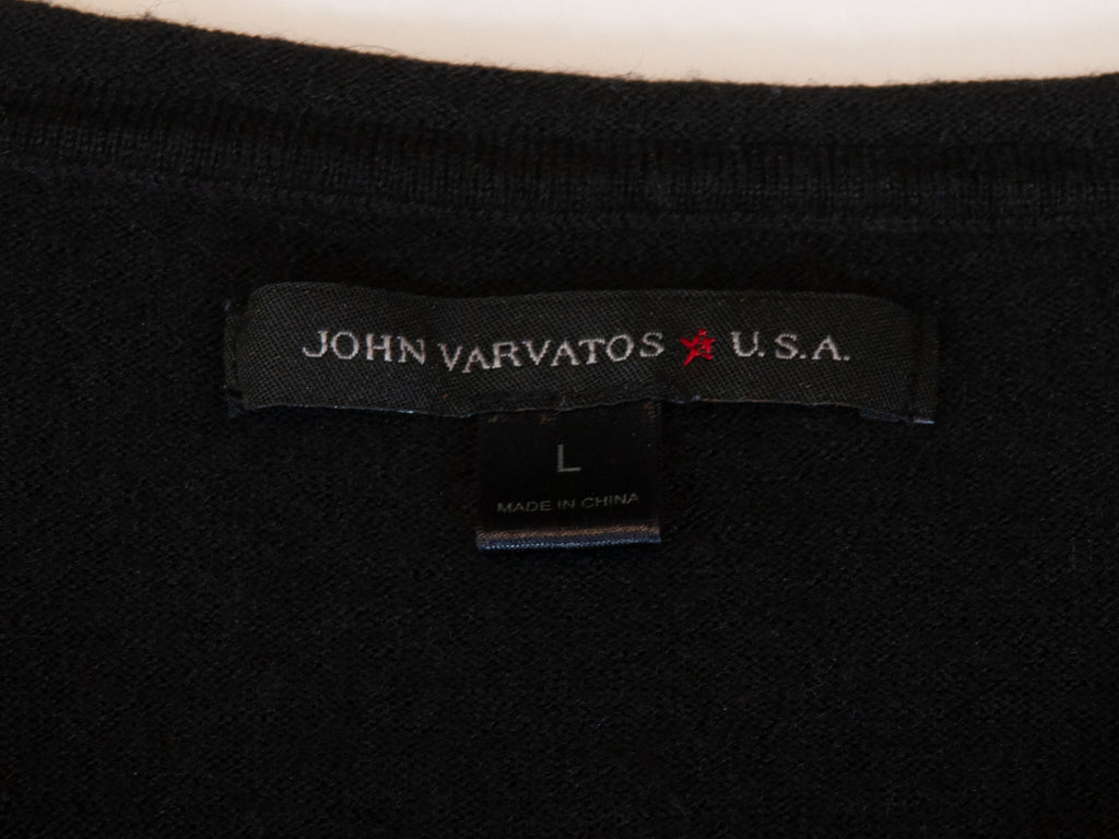 John Varvatos Black Merino Blend V-Neck Sweater