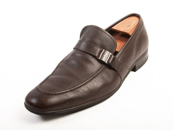 Salvatore Ferragamo Pebbled Brown Leather Loafers