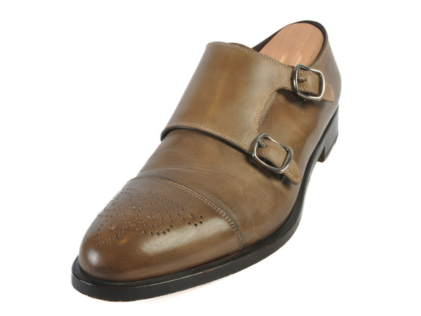 Fratelli Rossetti Brown Perf Toe Double Monk Strap Shoes